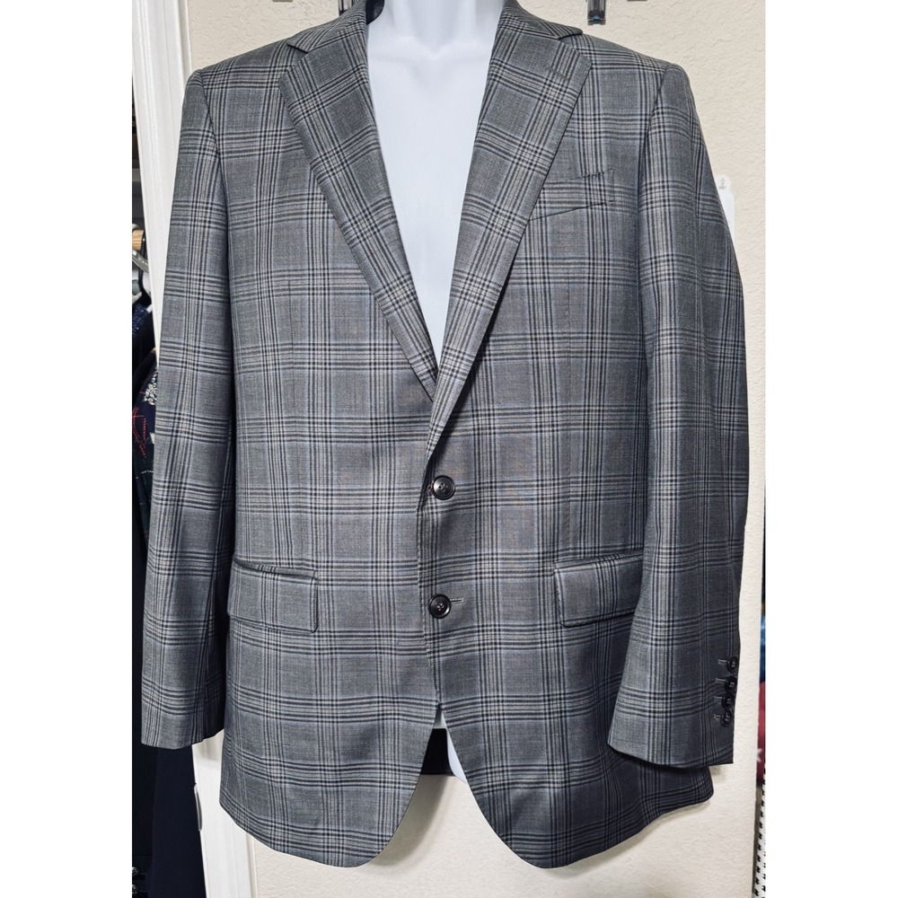 Q Clothiers Bespoke Jacket Grey Plaid 100% Wool Blazer Mens Sportcoat 40R